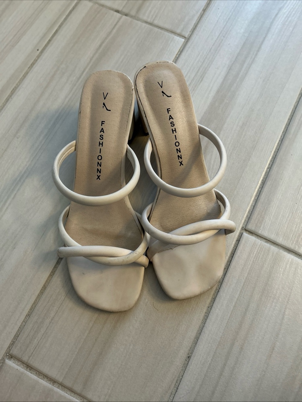 Women's Cream Strappy Square-Toe Heeled Sandals